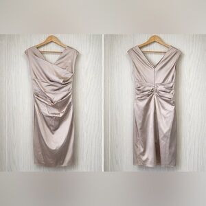 Talbot Runhof Note2 Oyster Stretch Satin Cocktail Dress IT 42 US 12